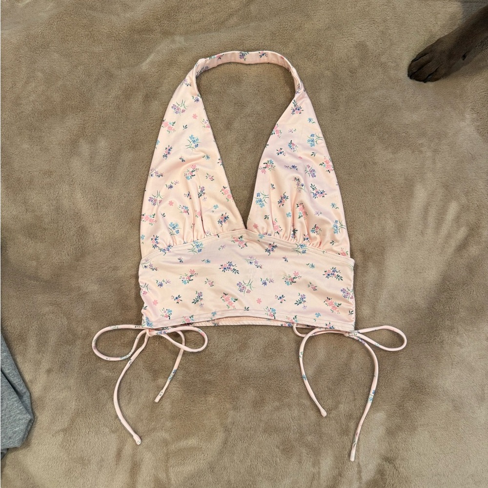 Princess Polly Light Pink Floral Halter Crop Top
